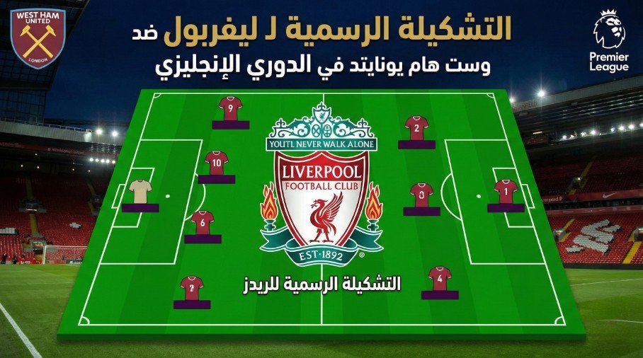التشكيلة الرسمية لـ ليفربول لمواجهة وست هام في الدوري الإنجليزي