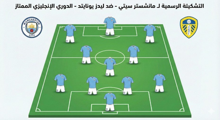 التشكيلة الرسمية لـ مانشستر سيتي لمواجهة ليدز يونايتد بالدوري الإنجليزي