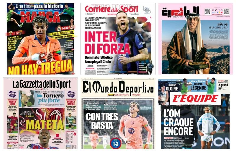 أبرز عناوين أغلفة الصحف الرياضية العالمية: “برشلونة يرفض الاستسلام في الليجا”