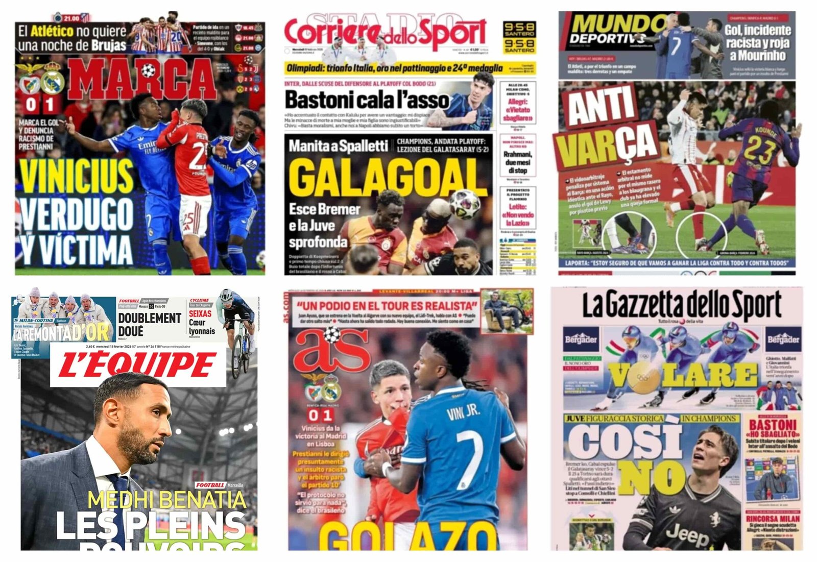 أبرز عناوين أغلفة الصحف الرياضية العالمية: “زلزال في تورينو وعنصرية في مدريد”