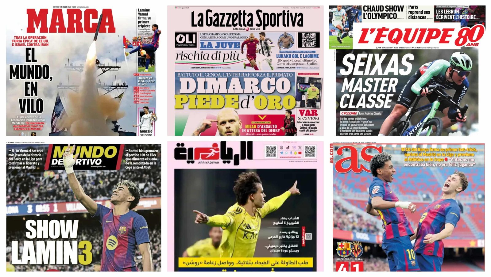 أبرز عناوين أغلفة الصحف الرياضية العالمية: “ليلة سحر يامال وهاتريك التاريخ”