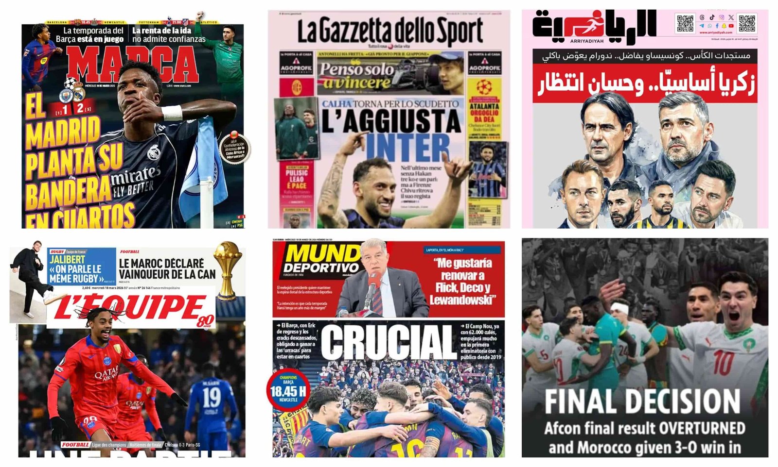 أبرز عناوين أغلفة الصحف العالمية: “الملكي يطيح بالسيتي والمغرب بطلاً لأفريقيا بقرار إداري تاريخي”