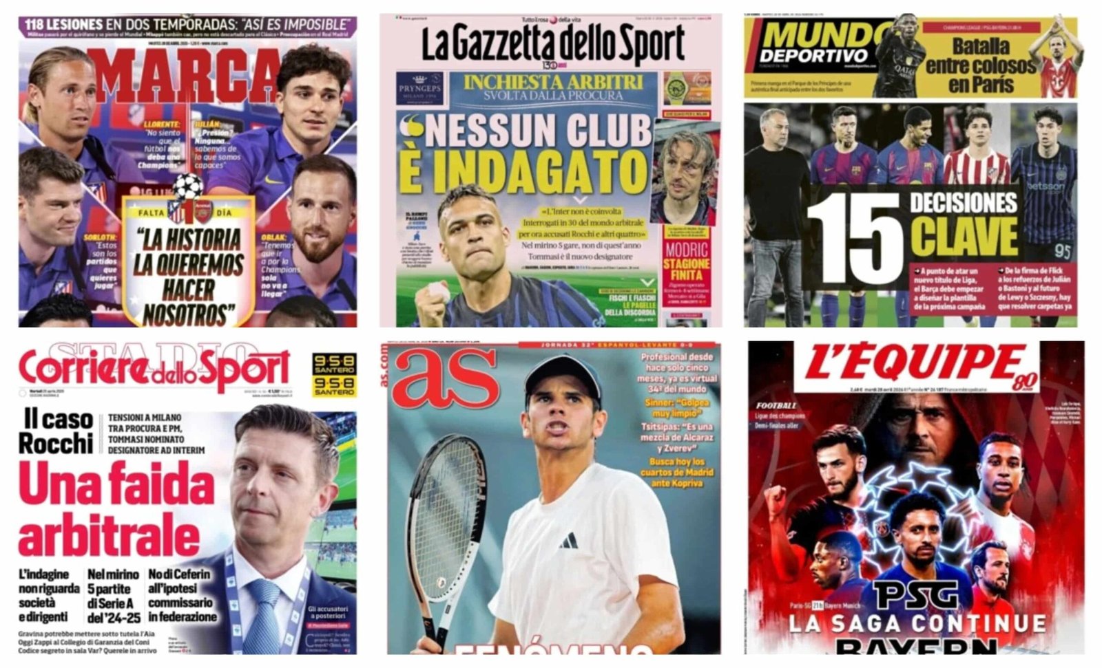 أبرز عناوين أغلفة الصحف العالمية: “زلزال التحكيم يضرب إيطاليا وقمة نارية بين باريس وبايرن”