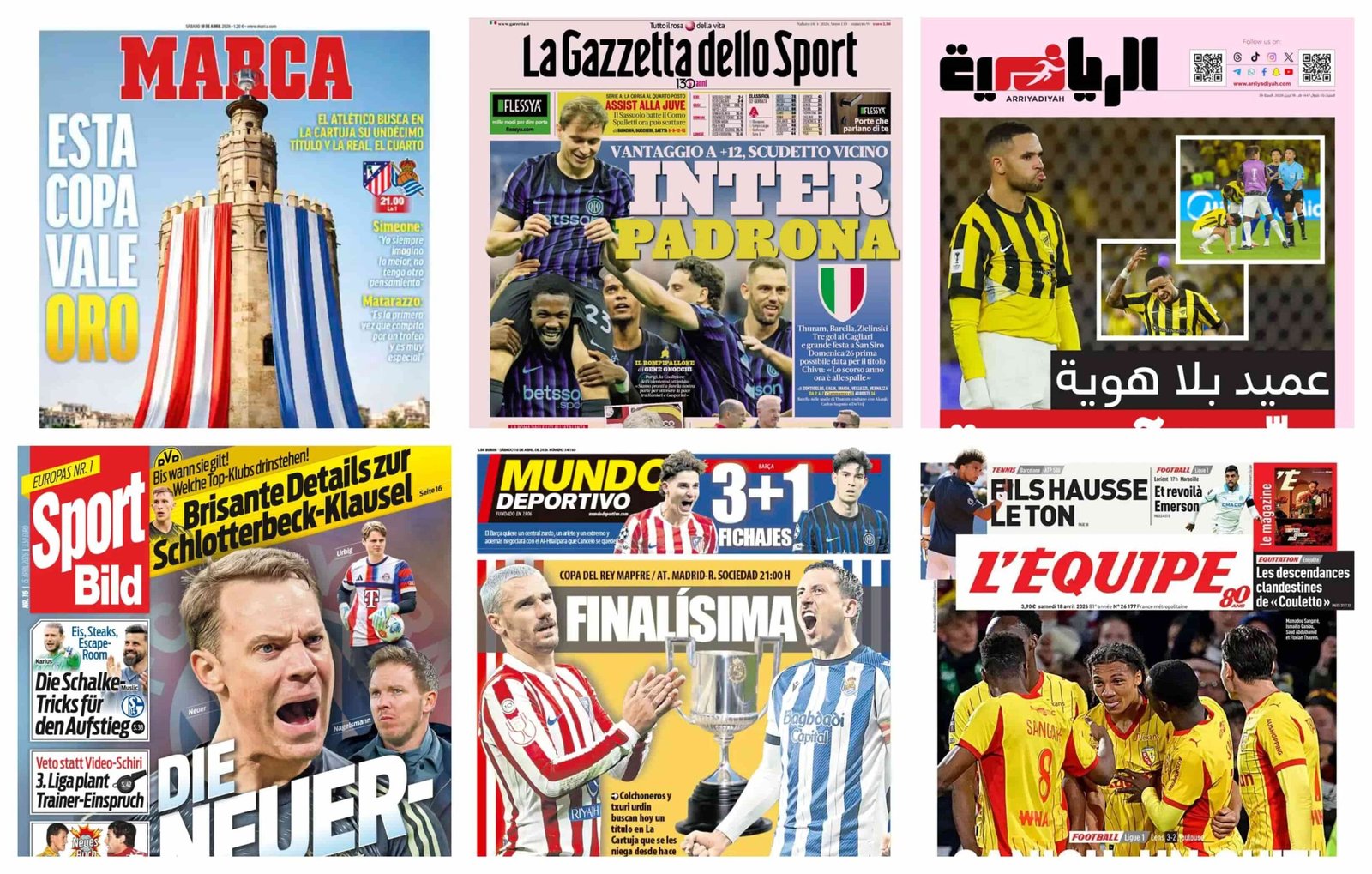 أبرز عناوين أغلفة الصحف العالمية: “كأس ملك إسبانيا: موقعة نارية بين أتلتيكو مدريد وريال سوسيداد”